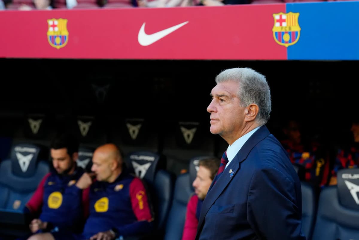 El presidente del Barcelona, Joan Laporta, antes del partido de LaLiga EA Sports que FC Barcelona y Getafe CF disputaron el sábado en el Camp Nou.