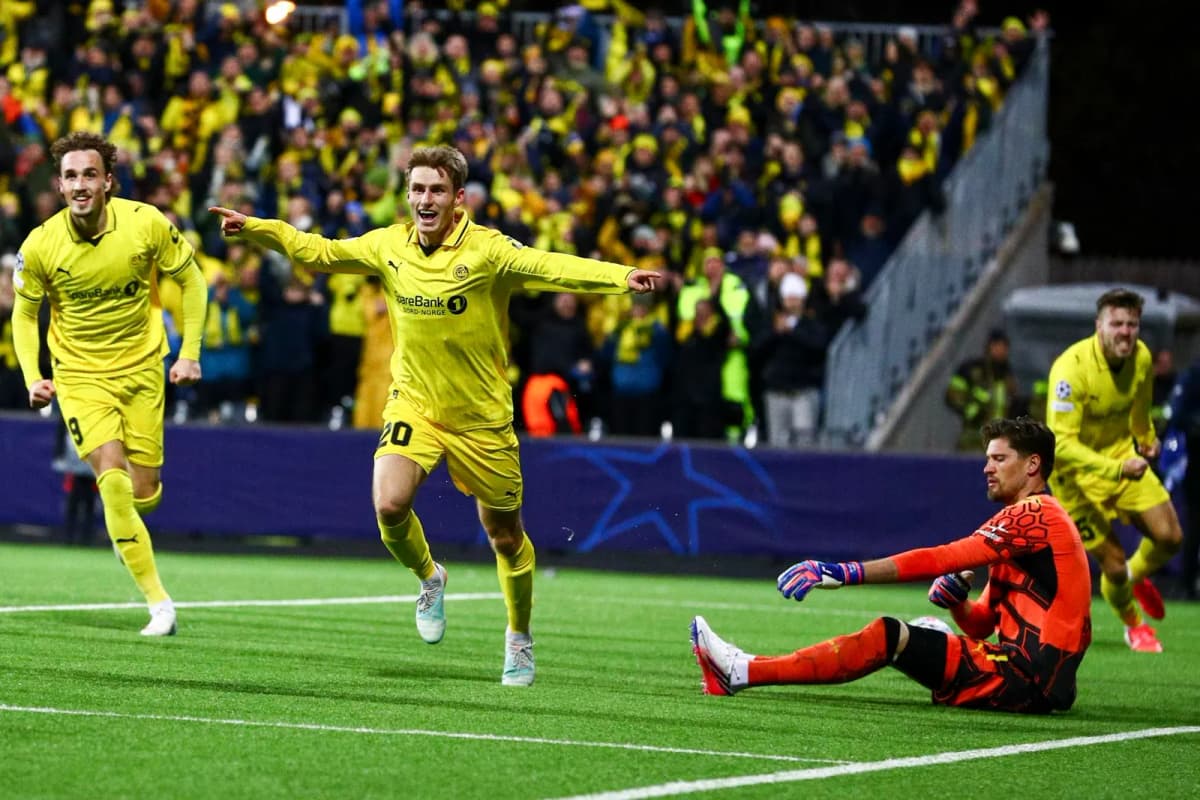 El Bodø/Glimt celebra el gol de Fredrik Sjövold ante el Borussia Dortmund en la Liga de Campeones, durante el partido disputado en el estadio Aspmyra.