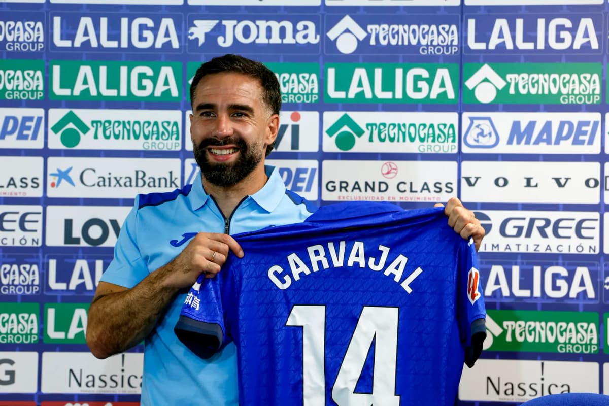 Dani Carvajal, durante su presentación el viernes como nuevo jugador del Getafe.
