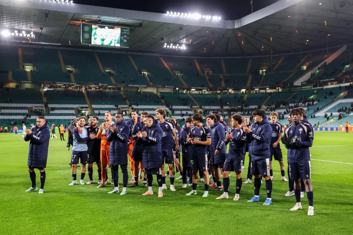 Jugadores del Celta celebran el triunfo frente al Celtic de Glasgow en la Liga Europa en el partido disputado este jueves.