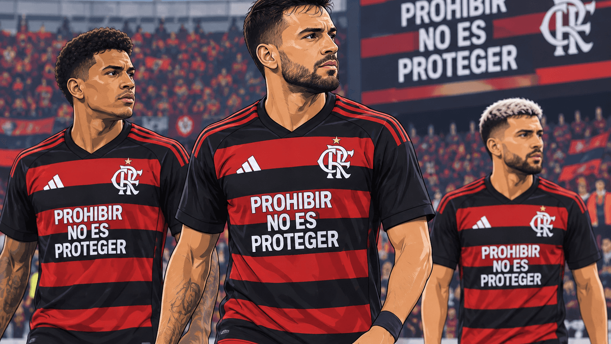 Jugadores de Flamengo con camisetas que llevan el mensaje contra la prohibición de las apuestas deportivas en Brasil, durante el partido ante Santos.