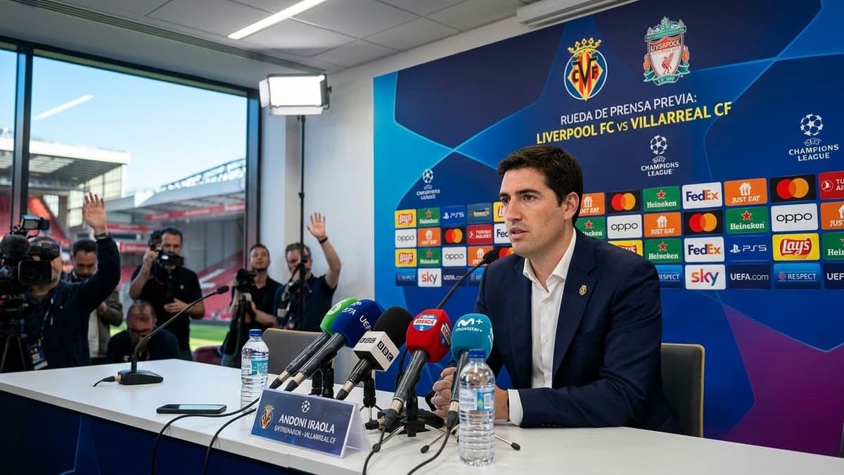 Andoni Iraola durante una rueda de prensa previa al partido entre el Liverpool y el Villarreal en la competición europea
