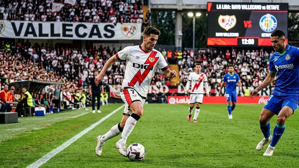 El español Álvaro García, extremo del Rayo Vallecano, durante un partido de LaLiga frente al Getafe.