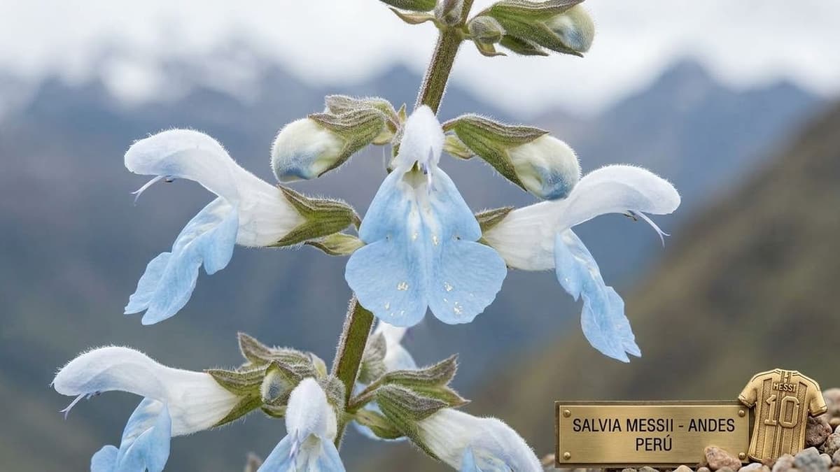 Planta de flores blancas y celestes descubierta en los Andes de Perú, bautizada como salvia messii en homenaje al futbolista argentino Lionel Messi.