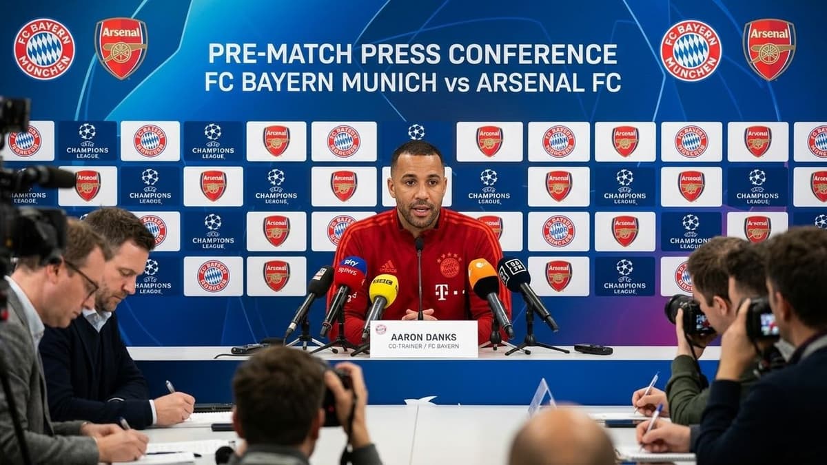Aaron Danks, segundo entrenador del Bayern, durante una rueda de prensa previa al partido contra el Arsenal.