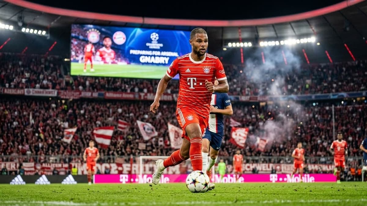 El alemán Serge Gnabry durante un partido con el Bayern de Múnich, que prepara su enfrentamiento contra el Arsenal sin Michael Olise.