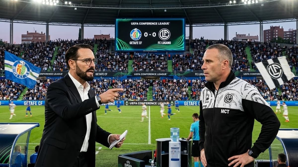 José Bordalás y Mattia Croci-Torti, entrenadores del Getafe y el Lugano, respectivamente, ante un duelo de la Conference League.