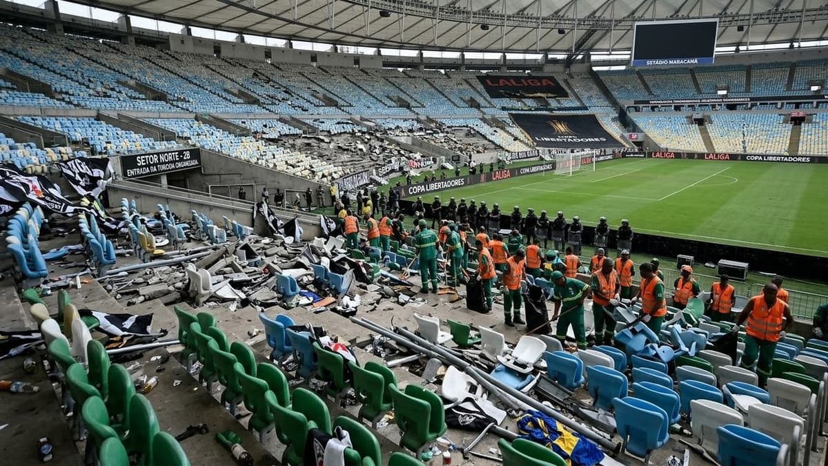  el estadio Maracaná de Río de Janeiro, con gradas y sectores afectados por los destrozos tras el partido entre Vasco da Gama y Boca Juniors.