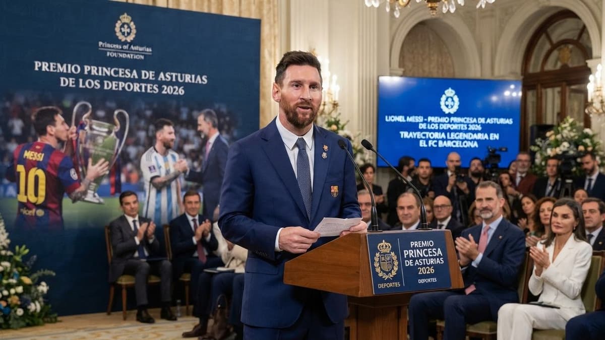 El argentino Lionel Messi posa con el Premio Princesa de Asturias de los Deportes 2026, un reconocimiento a su carrera futbolística y labor solidaria.