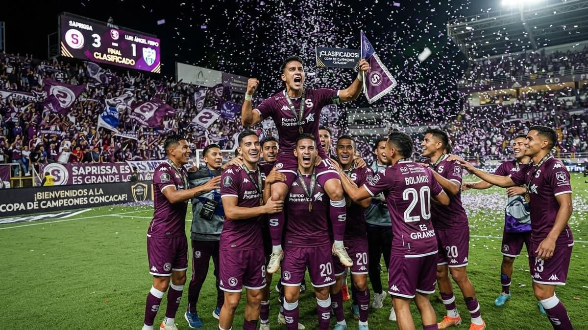 Jugadores del Saprissa celebran la clasificación a la Copa de Campeones de la Concacaf tras vencer al Luis Ángel Firpo.