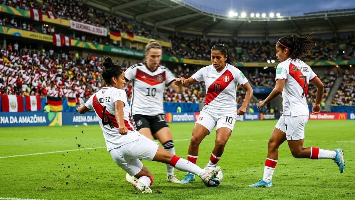 Selección femenina de Perú durante un partido de fútbol para anunciar su amistoso contra Alemania en Brasil.
