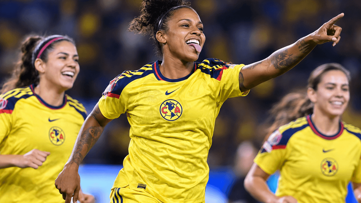 Imagen sugerida de la brasileña Geyse da Silva celebrando con el América durante el Apertura femenino de México.