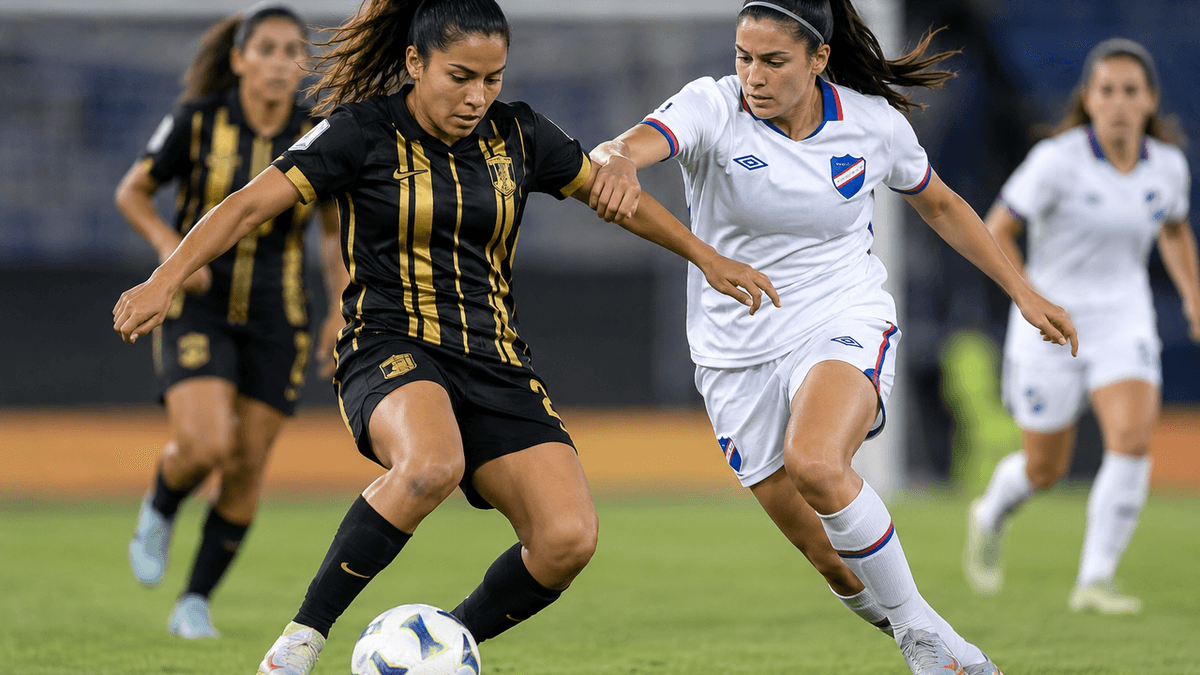 Imagen sugerida de jugadoras de Libertad y Nacional durante su enfrentamiento por la Copa Libertadores femenina en Quito.
