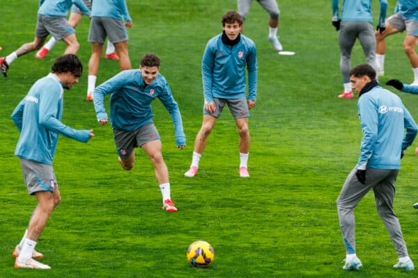 Argentinos Álvarez y uruguayo Giménez, a una amarilla de perderse el Atlético-Barcelona