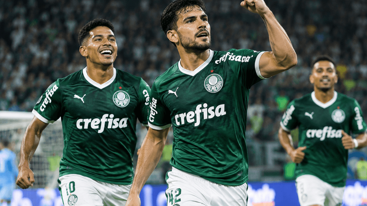 Palmeiras celebra su victoria ante Bahía en la liga brasileña, resultado que lo deja a un punto del liderato del Flamengo.