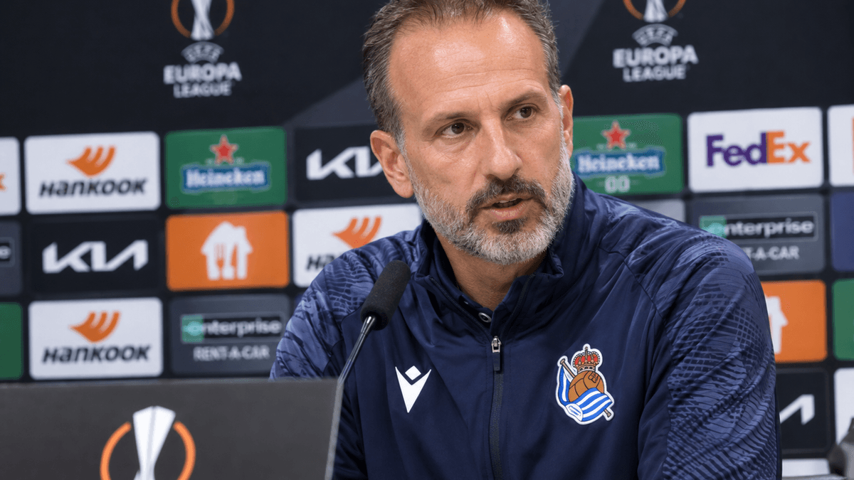 Pellegrino Matarazzo, entrenador de la Real Sociedad, durante una rueda de prensa previa al partido contra el Union Saint-Gilloise en la Liga Europa.