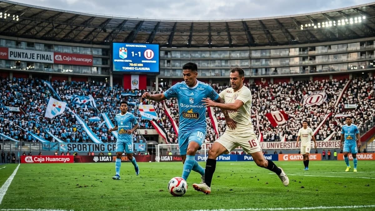 Jugadores de Sporting Cristal disputan un partido de la Liga 1 peruana durante la lucha por el liderato del Torneo Clausura.