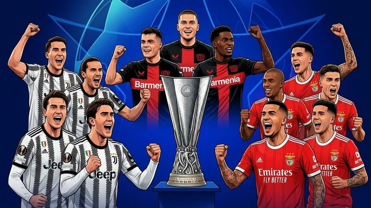 Jugadores del Juventus, el Bayer Leverkusen y el Benfica celebran sus victorias en la Liga Europa, en una imagen ilustrativa de la competición.