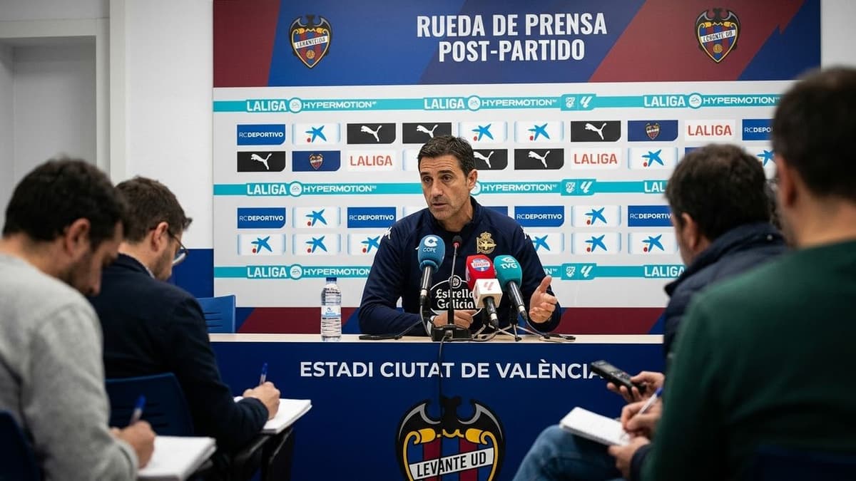 Antonio Hidalgo, entrenador del Deportivo, durante una comparecencia de prensa tras el partido ante el Levante.