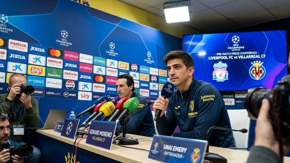 El español Gerard Moreno, delantero del Villarreal, durante una comparecencia ante los medios antes del partido de Liga de Campeones contra el Liverpool.