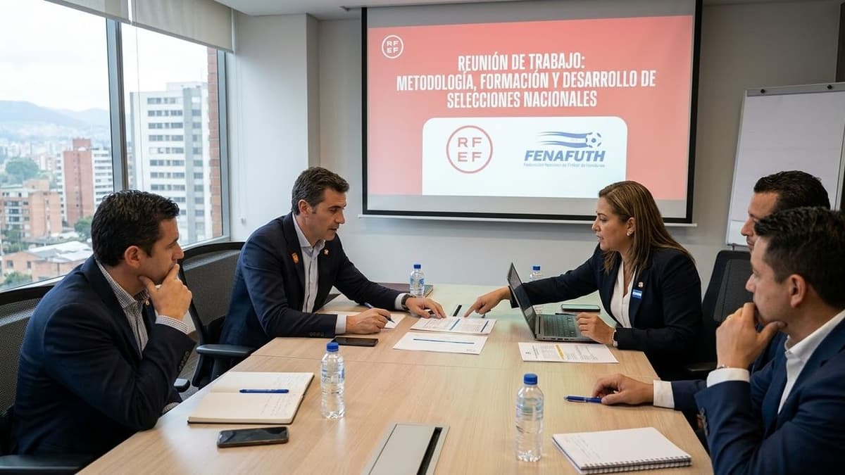 Representantes de las federaciones de España y Honduras durante una reunión de trabajo sobre metodología, formación y desarrollo de selecciones nacionales.