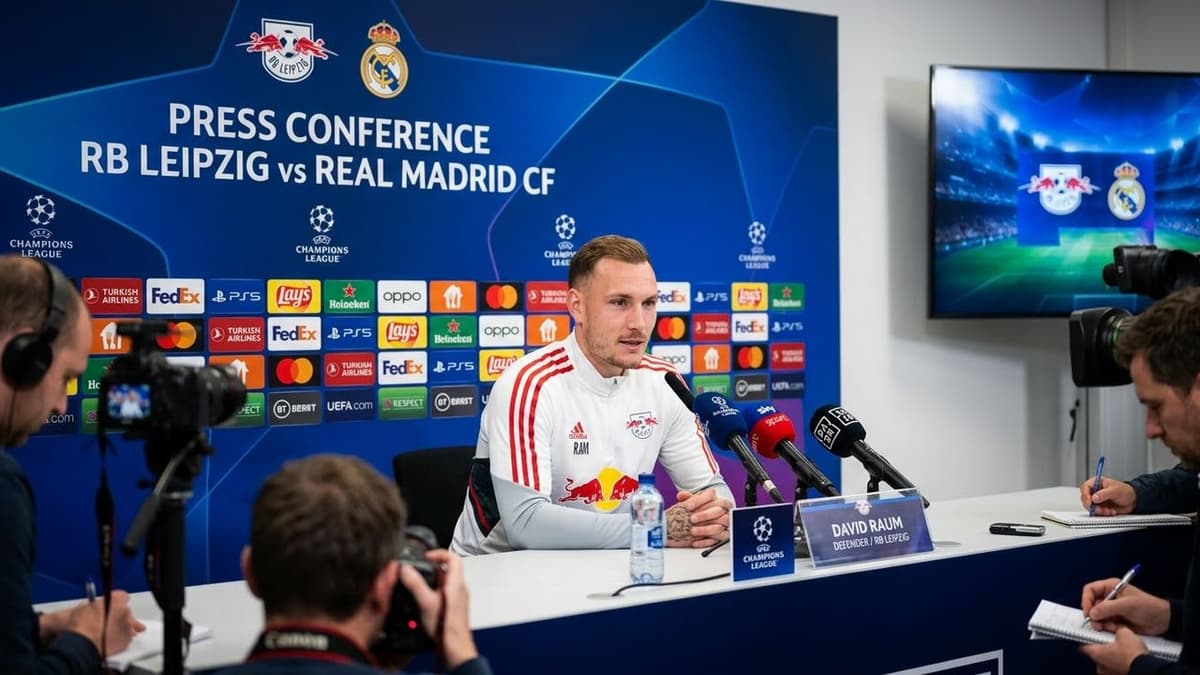 David Raum, defensa del RB Leipzig, durante una comparecencia previa al partido de la Liga de Campeones ante el Real Madrid.