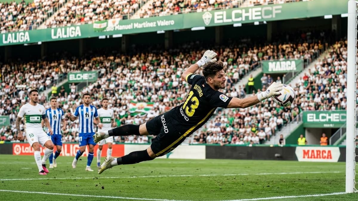 El argentino Matías Dituro, portero del Elche, durante un partido de fútbol de la Primera División española.