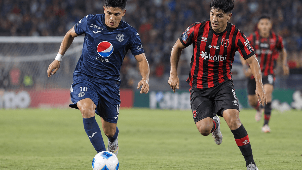 Jugadores del Motagua y del Alajuelense disputan un balón en una imagen sugerida para la previa de las semifinales de la Copa Centroamericana.