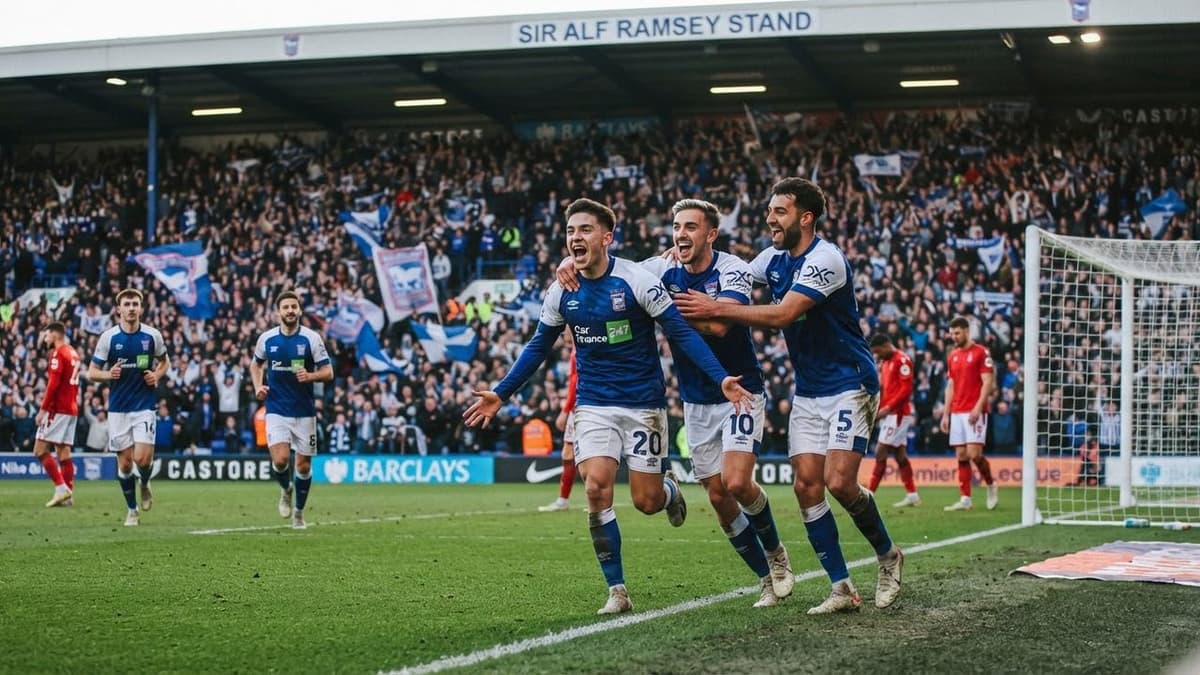 El paraguayo Julio Enciso celebra su gol con el Ipswich Town durante el empate ante el Nottingham Forest en la Premier League.