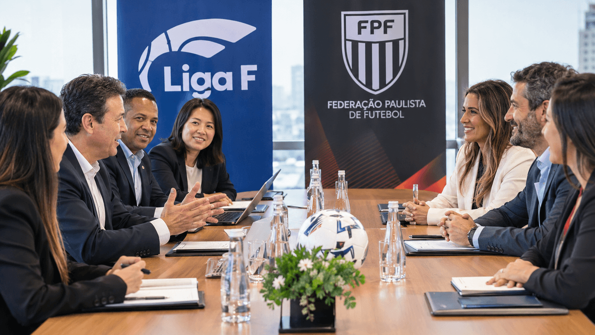Representantes de la Liga F y de la brasileña Federación Paulista de Fútbol durante las reuniones para impulsar el desarrollo del fútbol femenino.