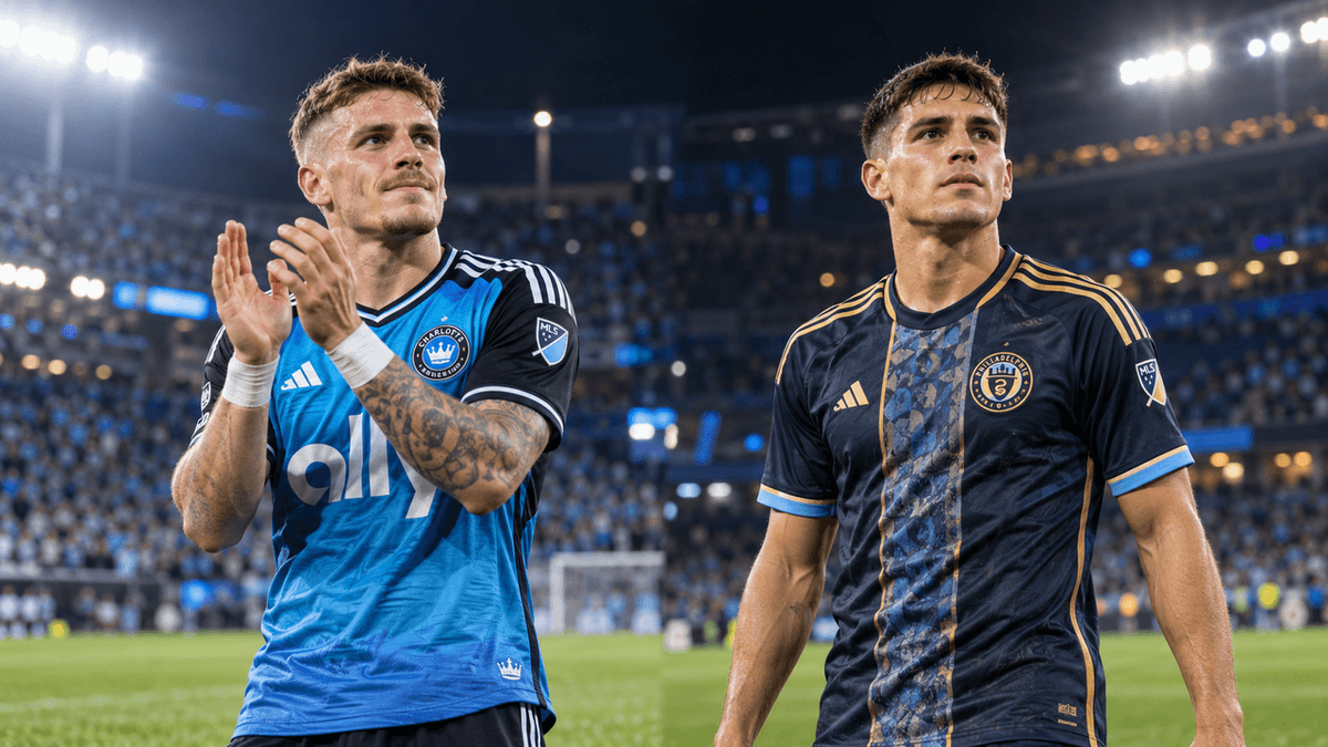 Ilustración del español Pep Biel y el uruguayo Bruno Damiani, referentes de Charlotte FC y Philadelphia Union.