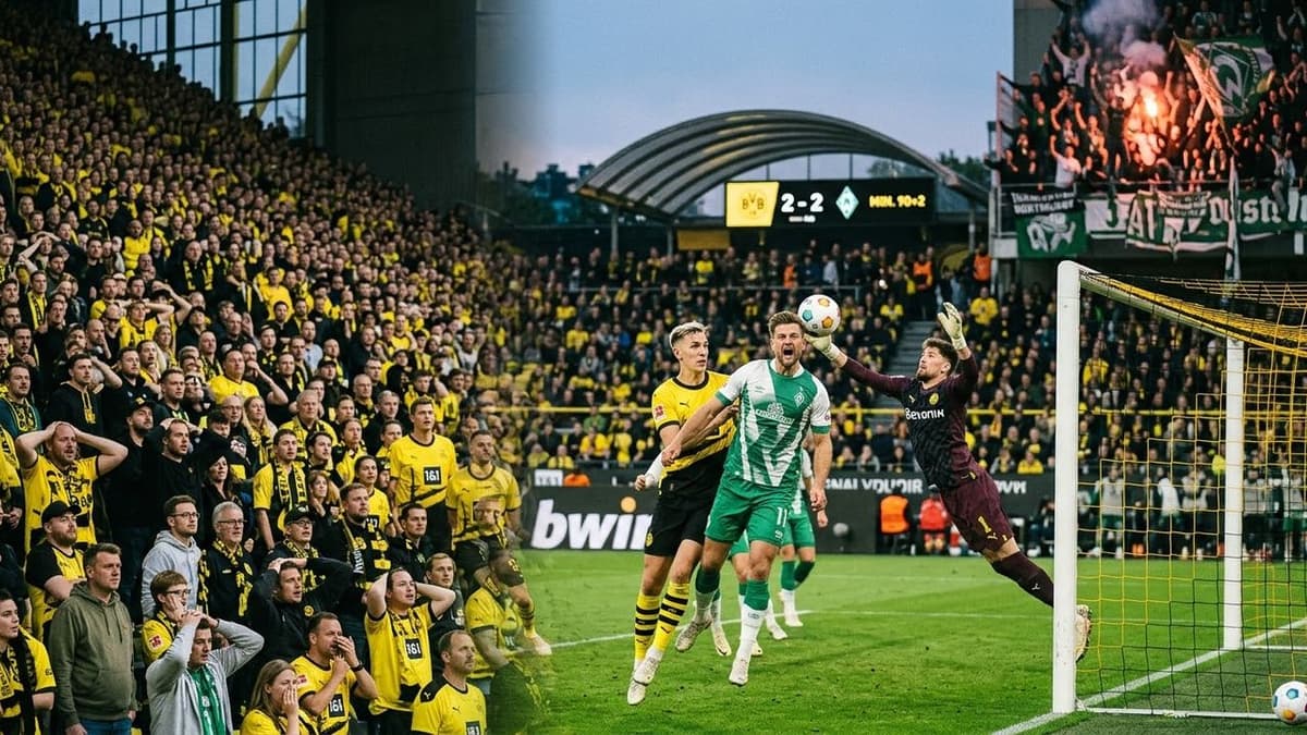 Jugadores del Borussia Dortmund y del Werder Bremen disputan un partido de la Bundesliga en el Signal Iduna Park.