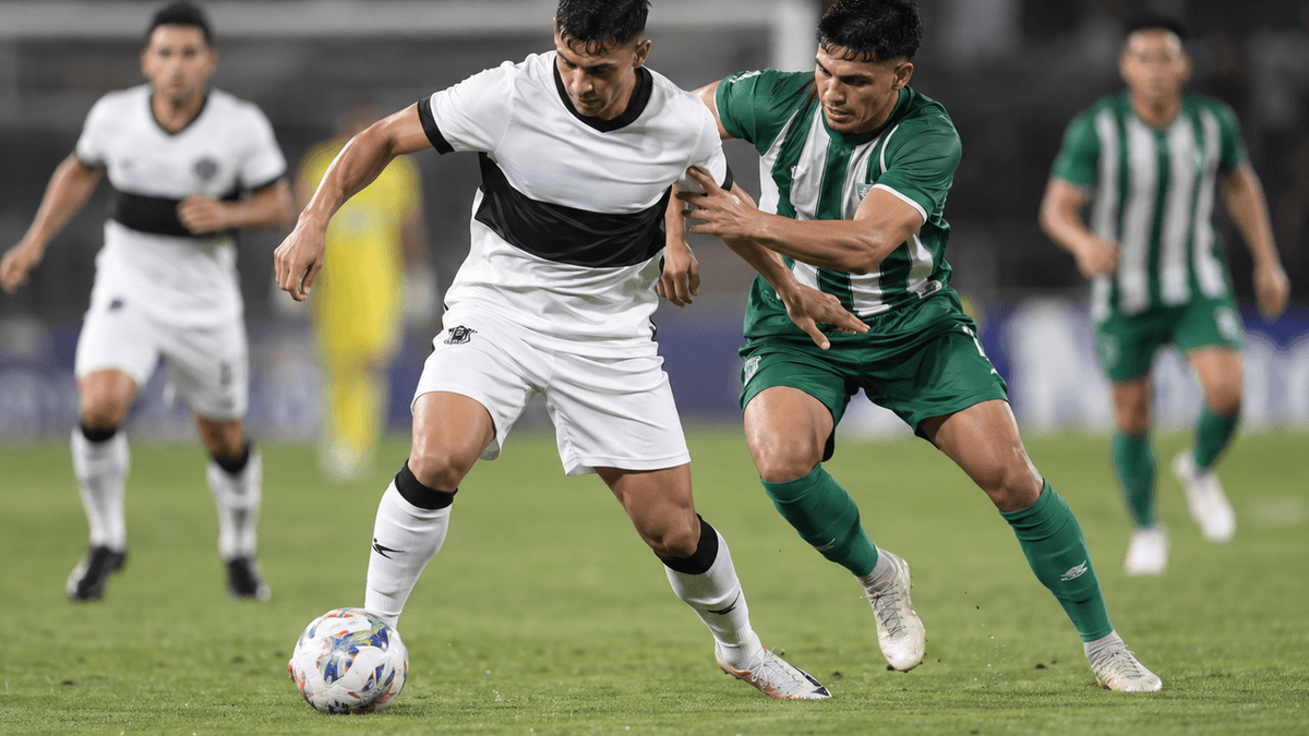 Imagen sugerida de jugadores de Olimpia y Rubio Ñu durante un partido del Torneo Clausura paraguayo.