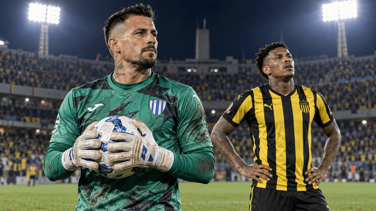 Jugadores de Peñarol durante el encuentro frente a Juventud por el Torneo Clausura en el Estadio Centenario.