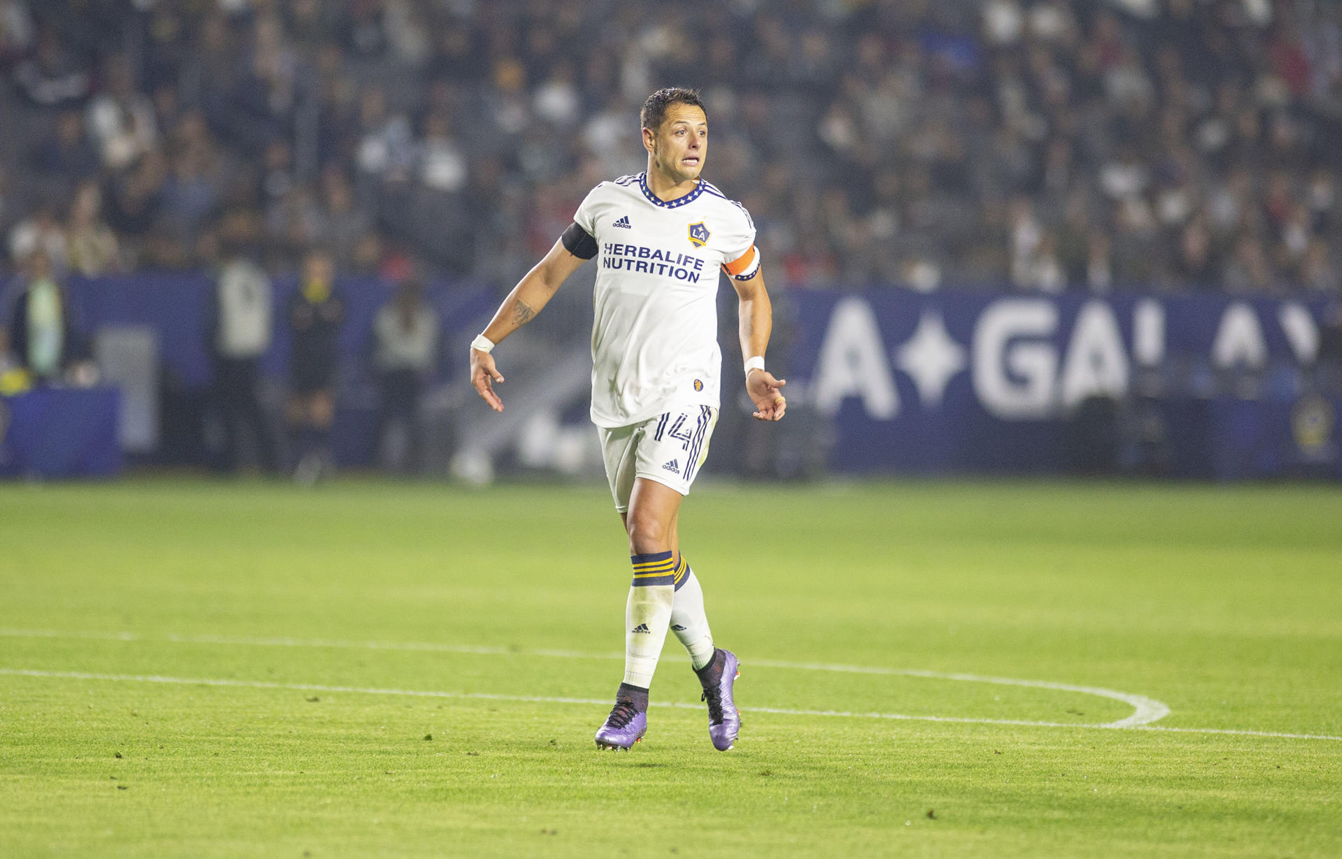 Fotografía de archivo en la que se registró al delantero mexicano Javier 'Chicharito' Hernández (14), estrella de Los Ángeles Galaxy de la MLS, en el estadio Stub Center, en Carson (California, EE.UU.). EFE/Armando Arorizo