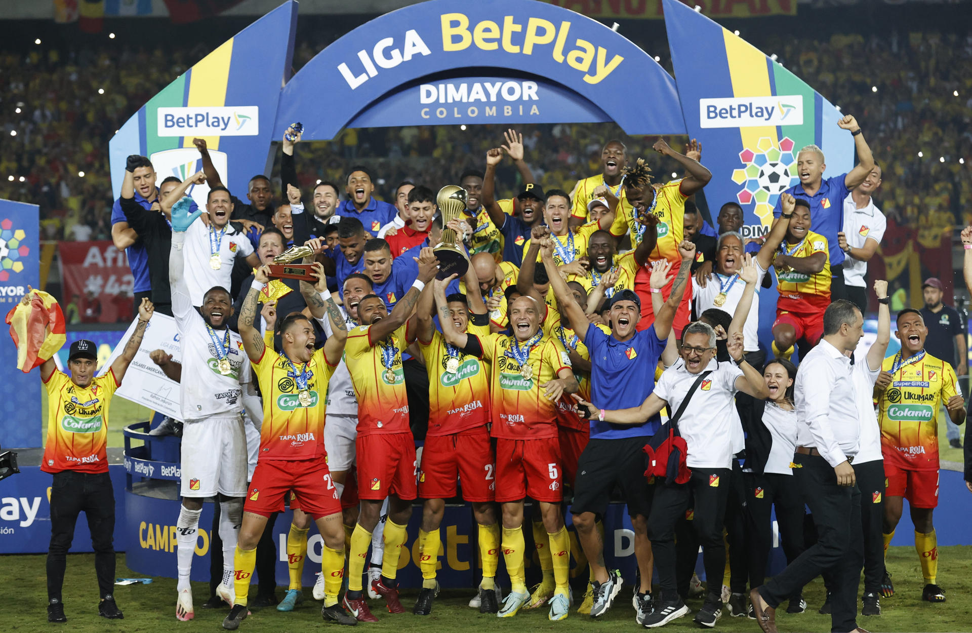 Jugadores del Pereira celebran luego de ganar la final del fútbol colombiano. Foto de archivo. EFE/ Mauricio Dueñas Castañeda