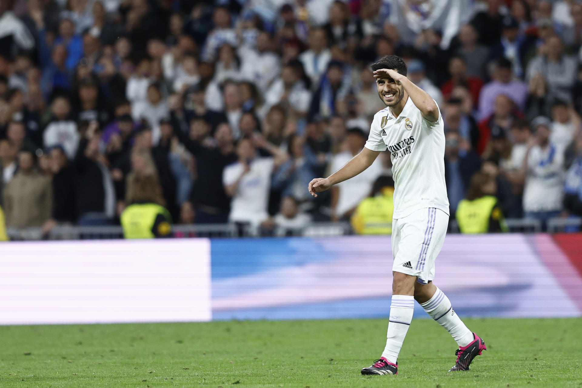 El futbolista Real Madrid Marco Asensio celebra un gol, en una foto de archivo. EFE/Rodrigo Jiménez