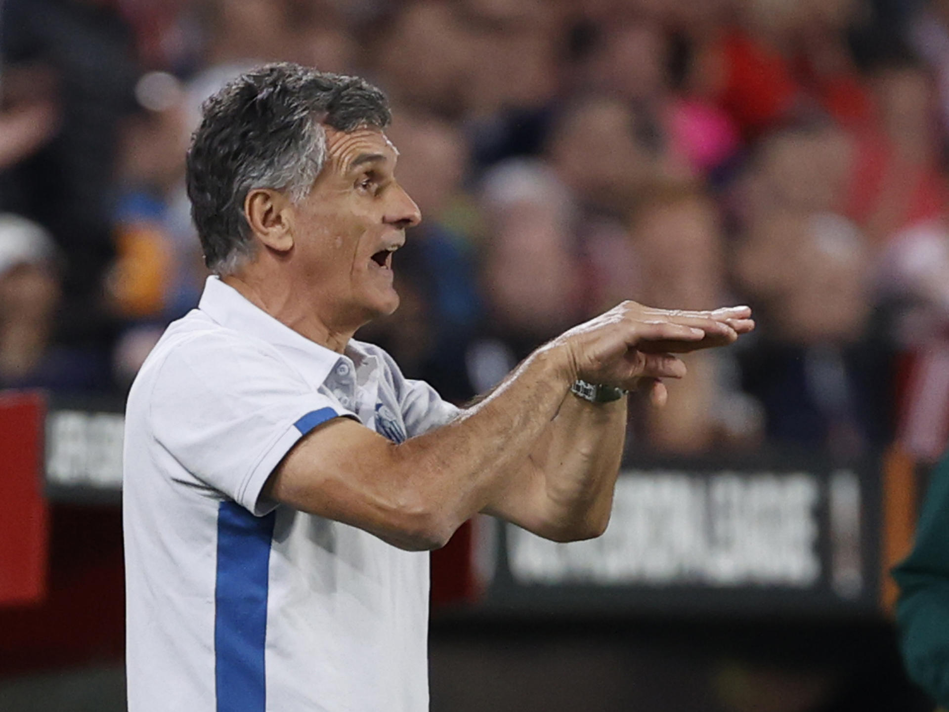 El entrenador del Sevilla F.C., José Luis Mendilibar Etxebarria durante el partido de vuelta de semifinales de la Liga Europa que Sevilla FC 