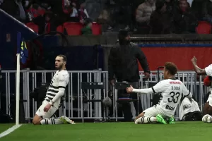 Gouiri celebra el 0-1 para el Rennes en el minuto 32. EFE/EPA/CHRISTOPHE PETIT TESSON