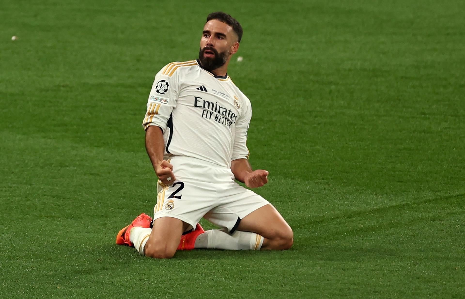 Dani Carvajal celebra el 1-0 del Real Madrid en la final de la Liga de Campeones contra el Borussia Dortmund. EFE/EPA/ANDY RAIN 