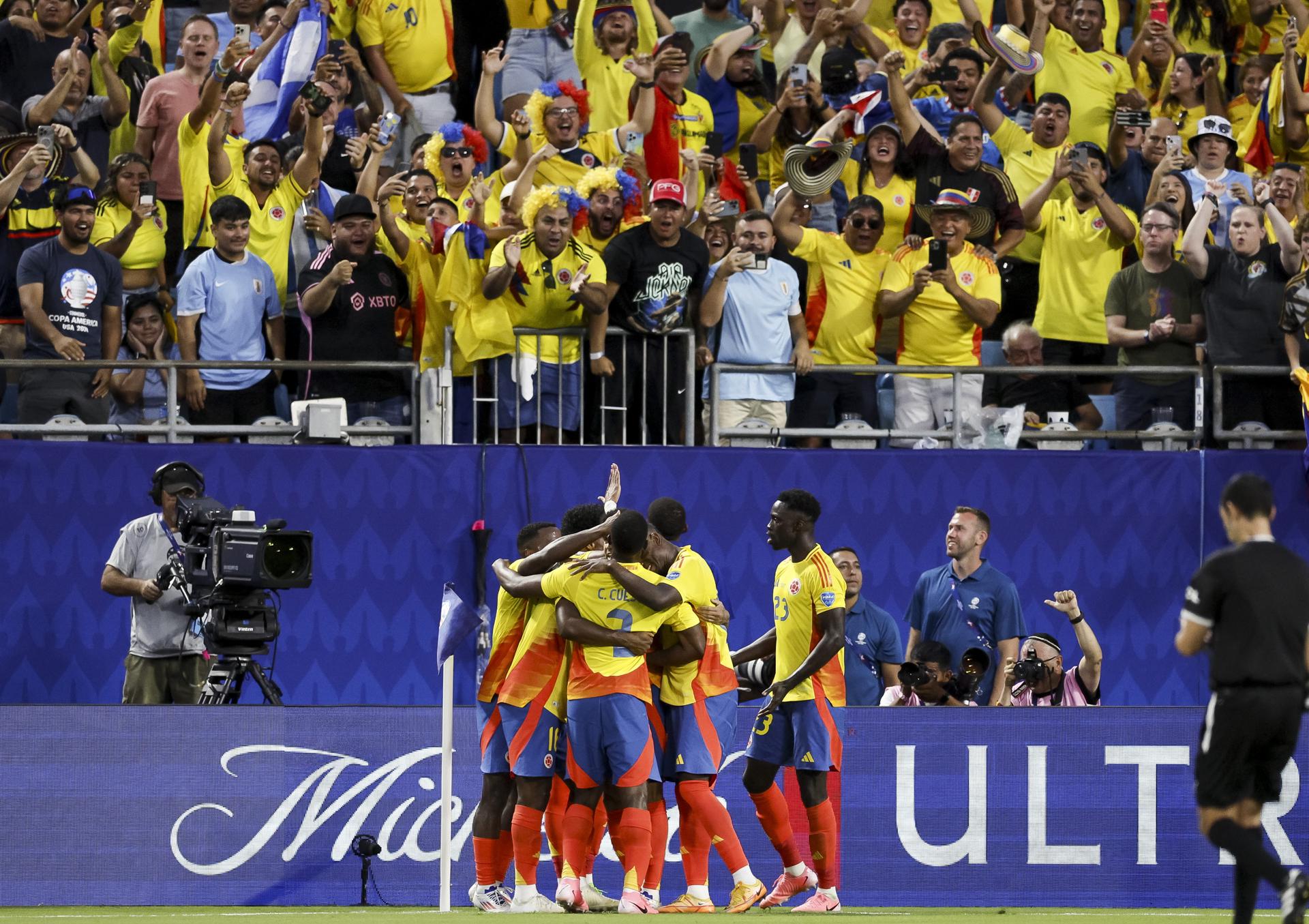 La selección colombiana celebra un gol de Jefferson Lerma durante la Copa América 2024. EFE/EPA/ERIK S. MENOR