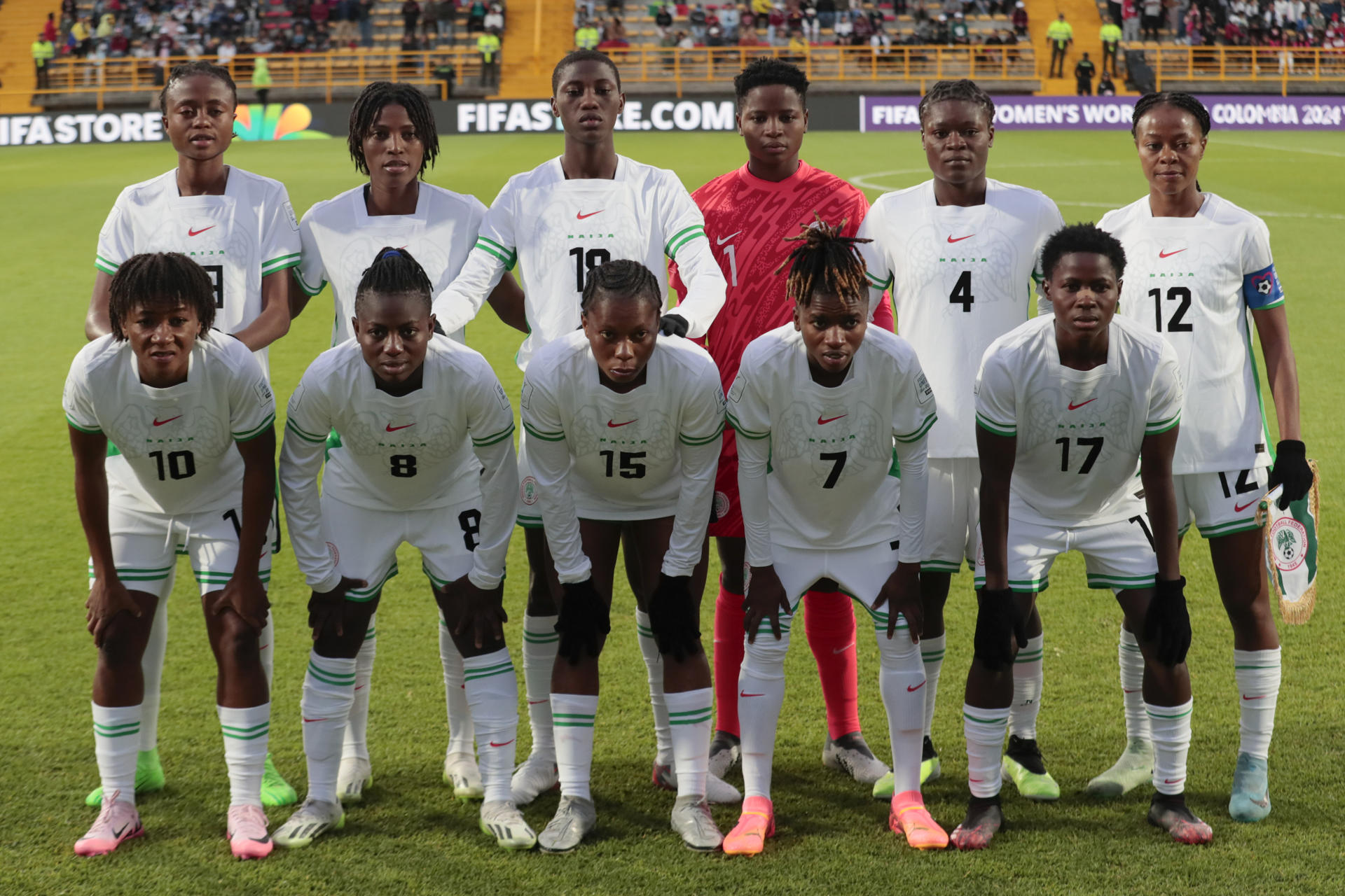 Jugadoras de Nigeria posan en un partido del grupo D de la Copa Mundial Femenina sub-20 en el estadio de Techo en Bogotá (Colombia). EFE/ Carlos Ortega 