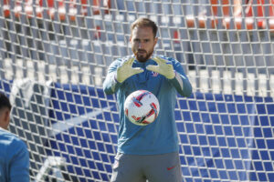 Jan Oblak, en el entrenamiento de este sábado. EFE/ Rodrigo Jimenez