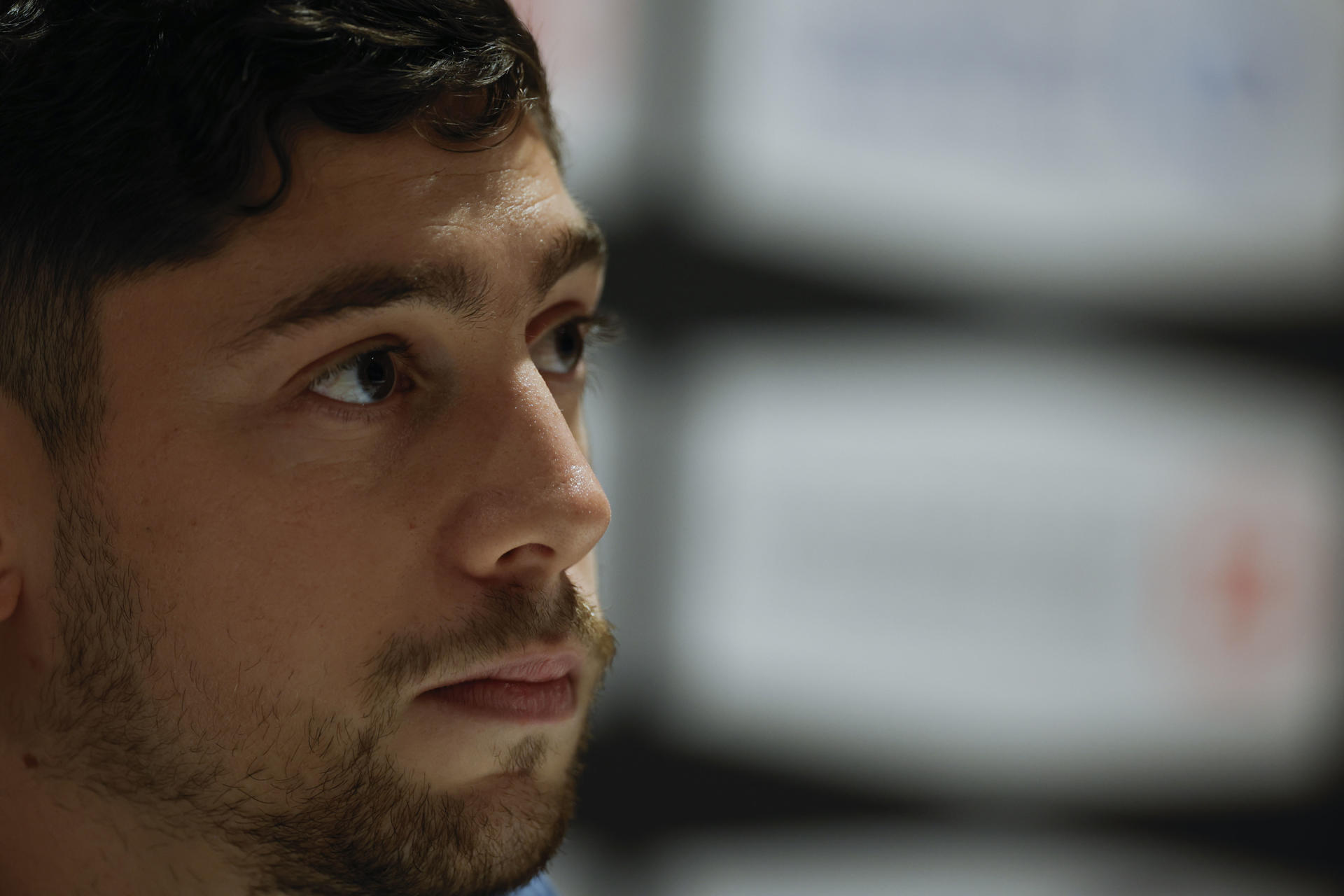 El centrocampista uruguayo del Real Madrid, Federico Valverde, durante la rueda de prensa ofrecida este sábado en Yeda, en la víspera de la final de la Supercopa de España de fútbol que les enfrenta al Barcelona. EFE/ Alberto Estevez 