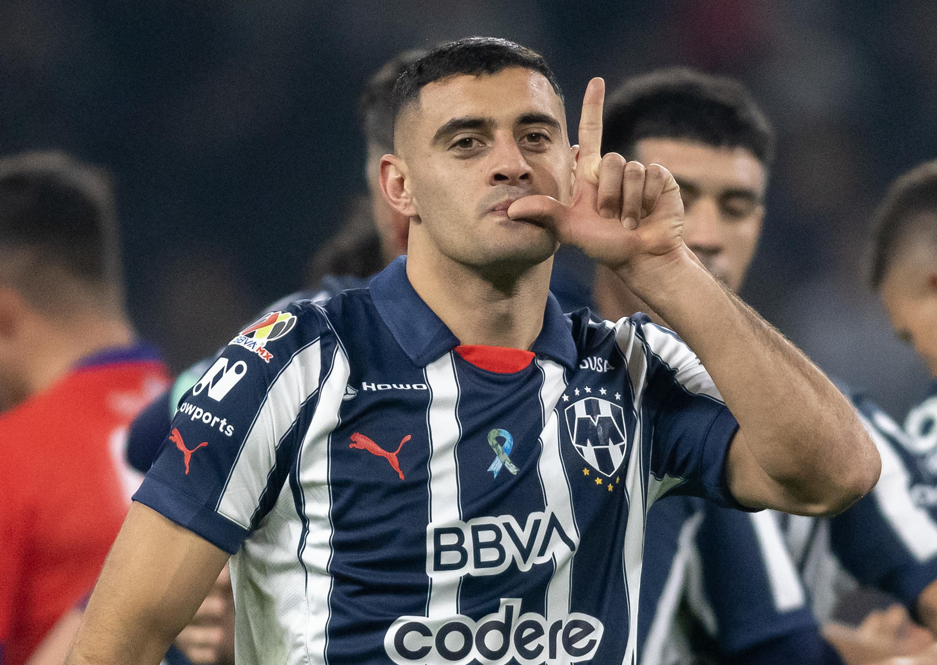 German Berterame de Monterrey celebra un gol ante Atlético San Luis. EFE/Miguel Sierra 