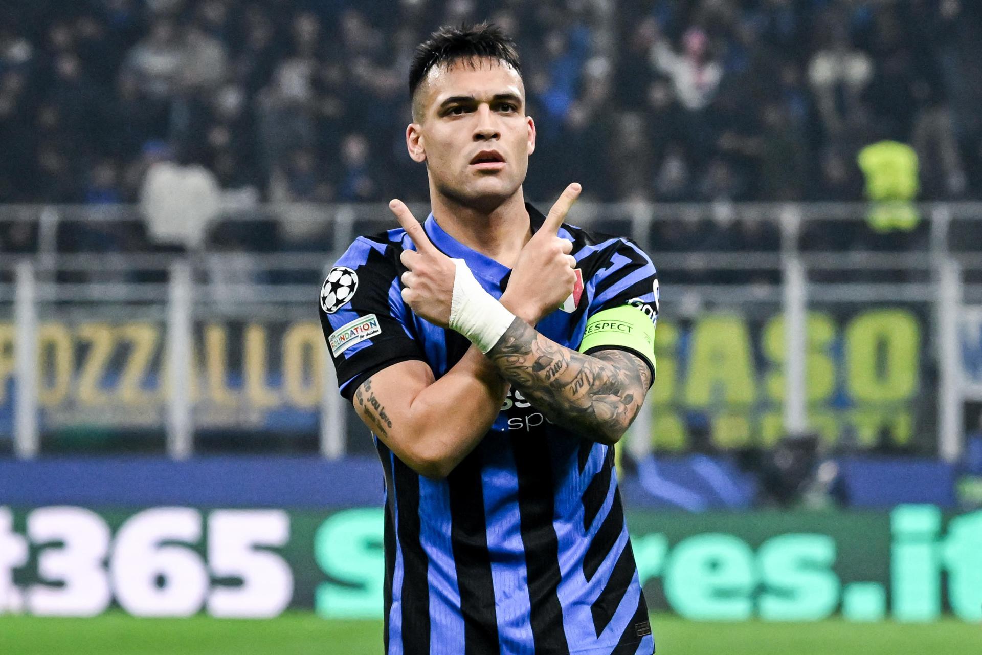 El delantero argentino del Inter Lautaro Martínez celebra un gol. EFE/EPA/NICOLA MARFISI