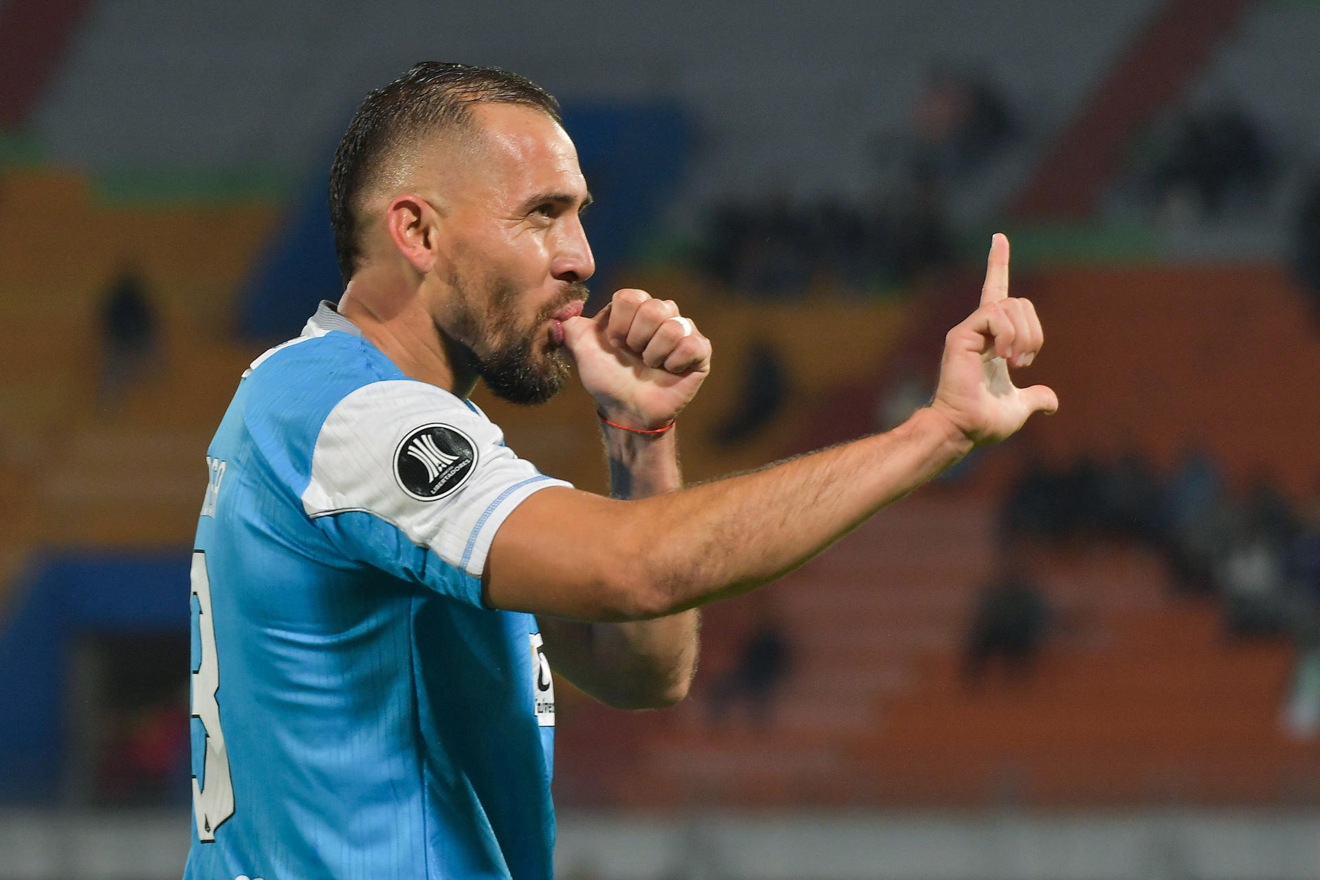 René Barbosa de San Antonio celebra un gol en un partido de la fase de grupos de la Copa Libertadores. EFE/ Jorge Abrego