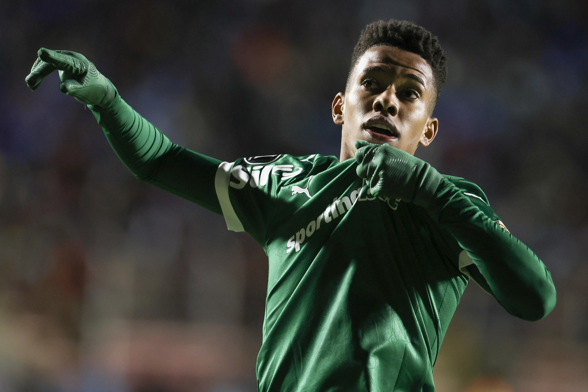 Estevao Almeida de Palmeiras celebra un gol en un partido de la fase de grupos de la Copa Libertadores. EFE/ Esteban Biba