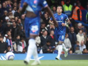 Enzo Fernández, tras su gol al Liverpooll. EFE/EPA/NEIL HALL.