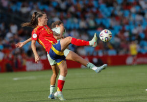 La delantera de la selección femenina de fútbol española Claudia Pina, en un partido de 2025. EFE/ Lavandeira Jr Pina Andreia